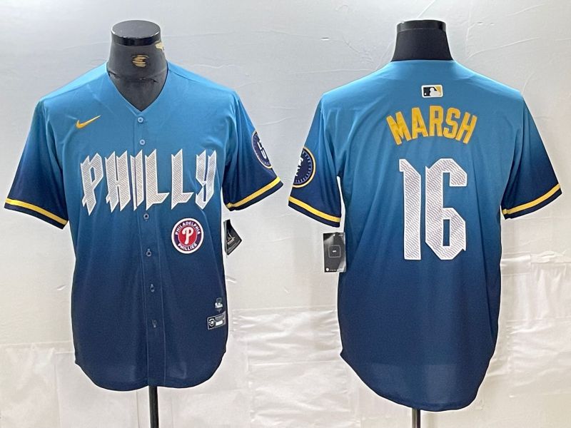 Men Philadelphia Phillies 16 Marsh Blue City Edition Nike 2024 MLB Jersey style 1